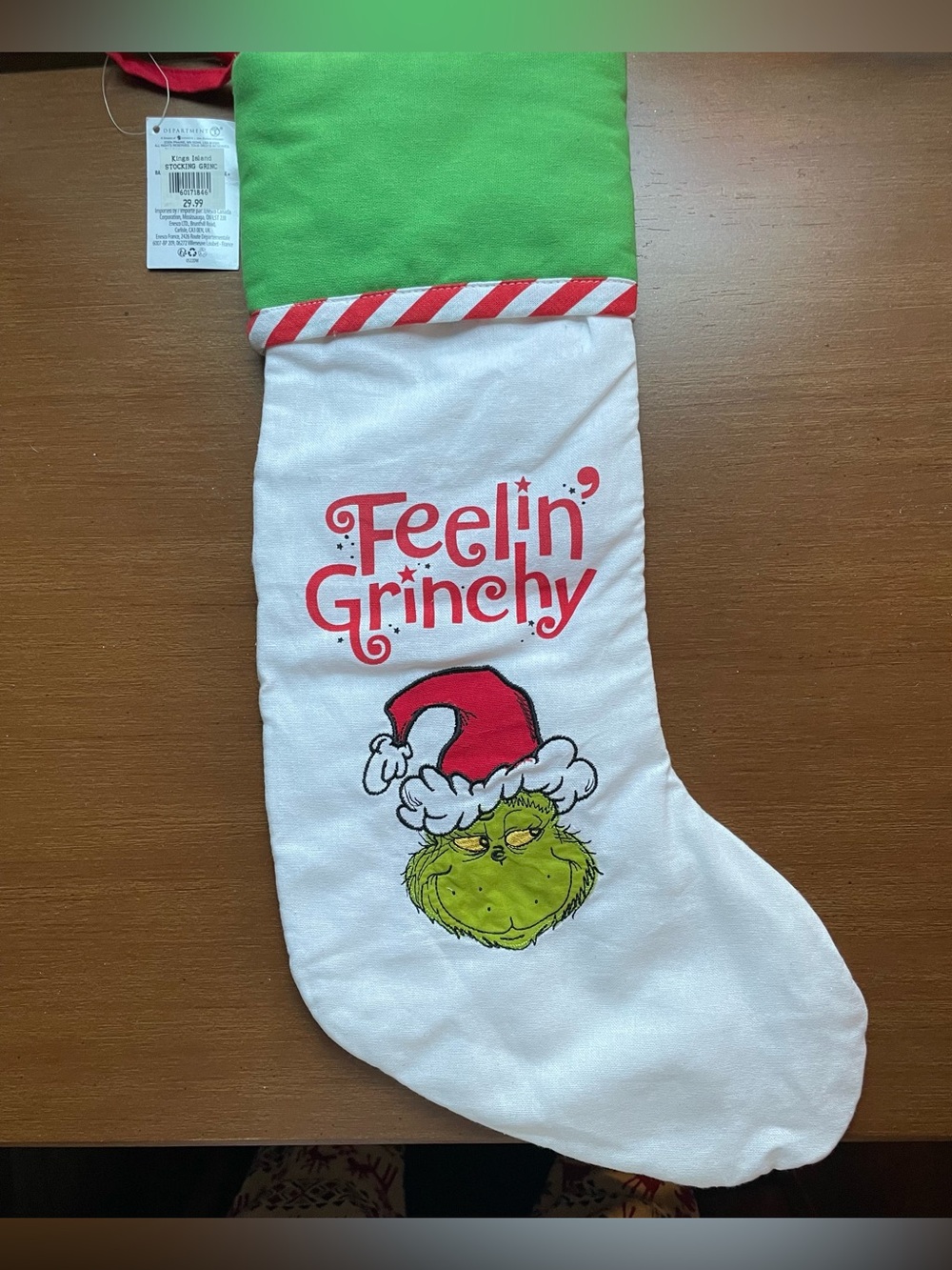 New Dr. Suess The Grinch Feelin' Grinchy Christmas Stocking 20" Dept 56